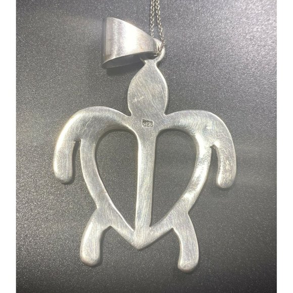 Sterling Silver Turtle Pendant Open Work Heart Love Chain Link Necklace - Picture 3 of 5